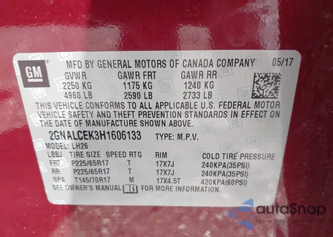 2017 Chevrolet Equinox Lt from USA, damaged, VIN 2GNALCEK3H1606133